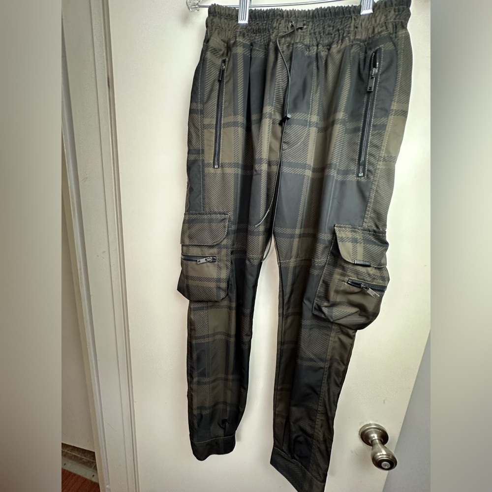 Represent Clo Black Plaid Cargo Streetwear Adjustable Bungee Waist Mens Jogger M - Picture 4 of 15